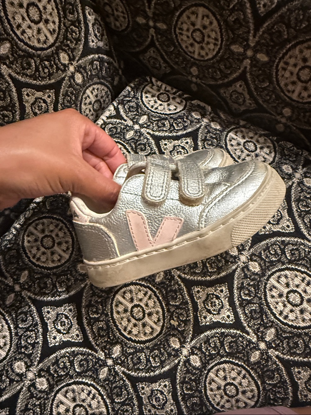 Veja Silver and Pink Casual Sneakers - Velcro Closure